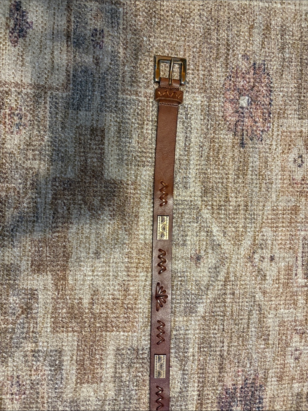 Fossil Brown Embossed Leather Women's Belt with Brass Accents